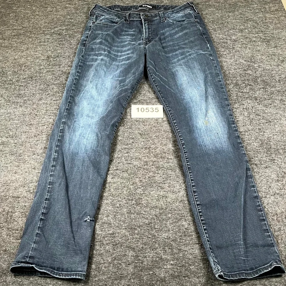 Express Hyper Stretch Classic Straight Jeans Mens 36x34 Blue Denim Dark Wash